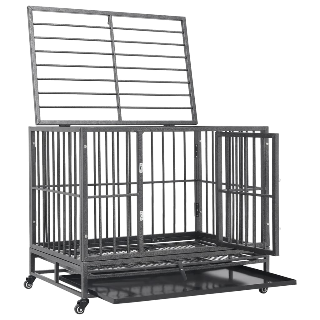 vidaXL Dog Cage with Wheels Steel 40.2"x28.3"x33.5"