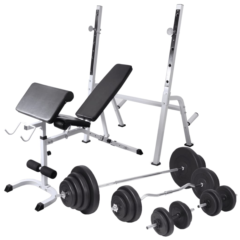 vidaXL Workout Bench with Weight Rack, Barbell and Dumbbell Set 264.6 lb