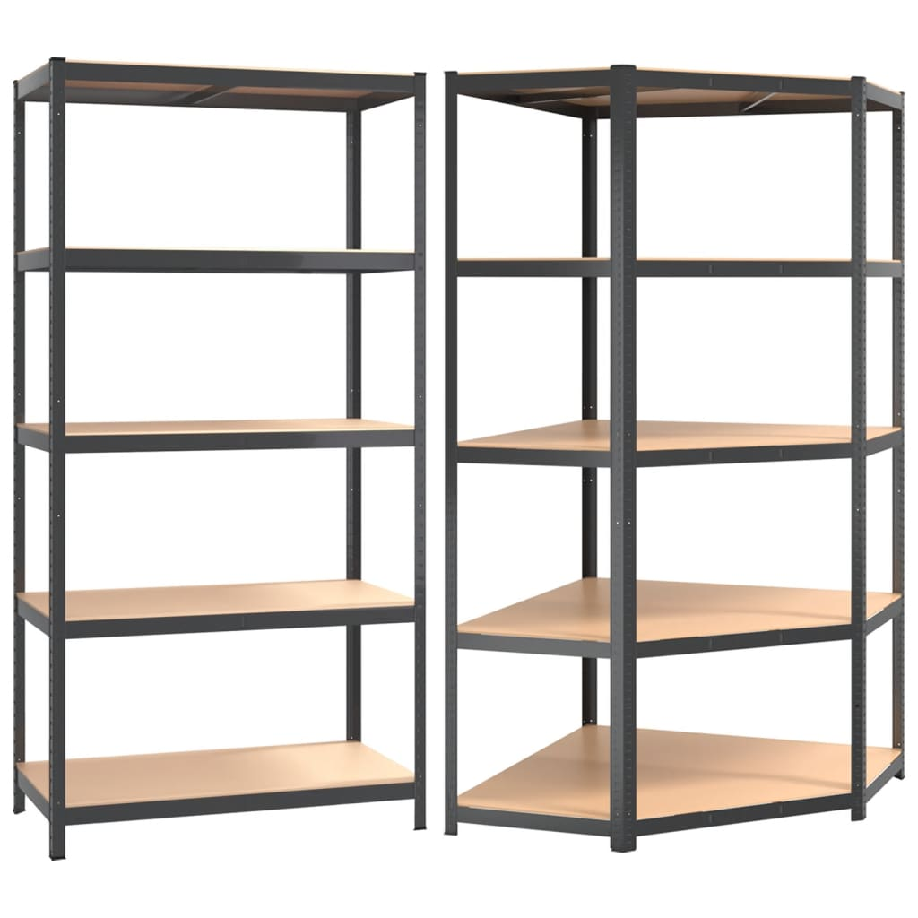 vidaXL 5-Layer Shelves 2 pcs Anthracite Steel&Engineered Wood