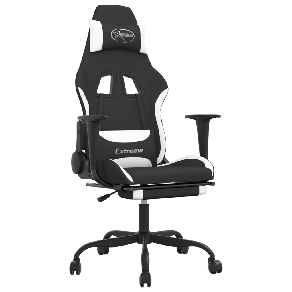 vidaXL Gaming Chair with Footrest Black and White Fabric