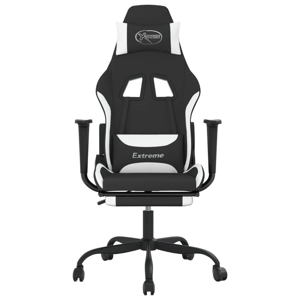 vidaXL Gaming Chair with Footrest Black and White Fabric