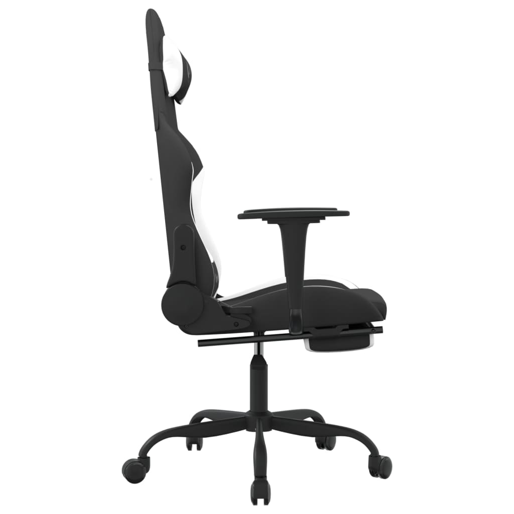 vidaXL Gaming Chair with Footrest Black and White Fabric