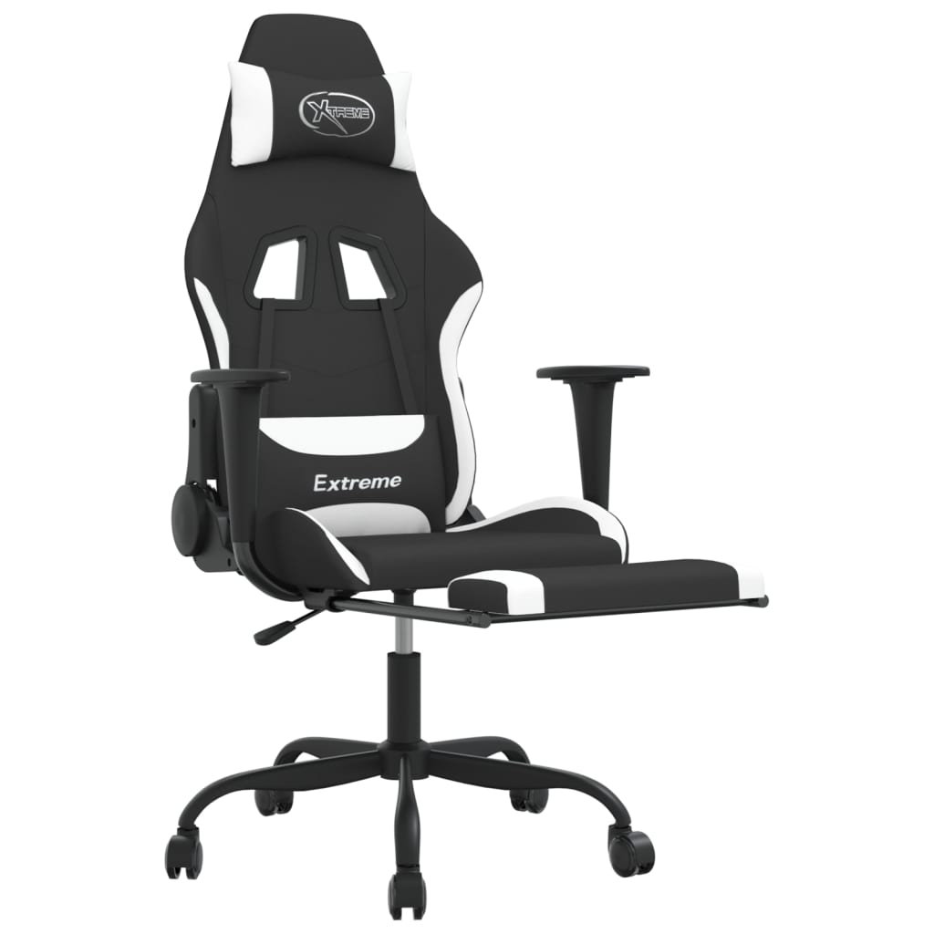 vidaXL Gaming Chair with Footrest Black and White Fabric