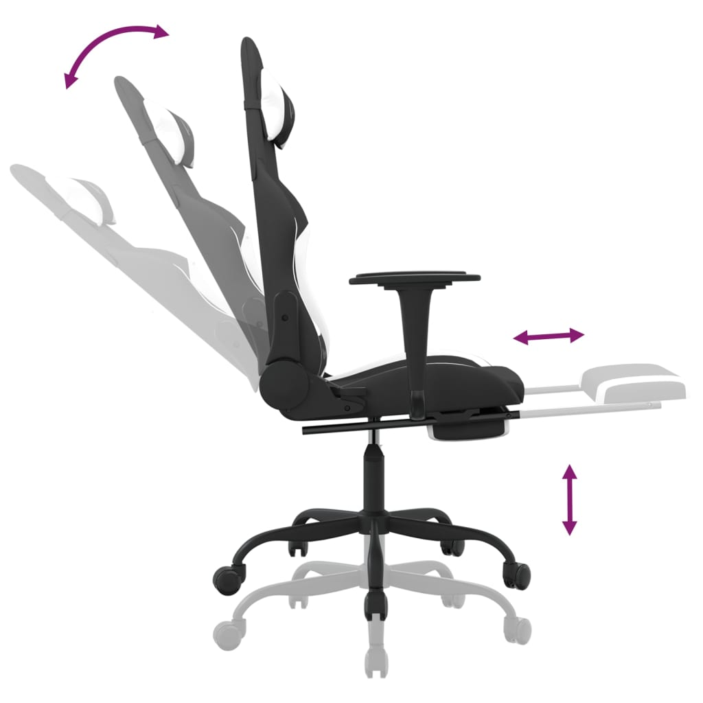 vidaXL Gaming Chair with Footrest Black and White Fabric