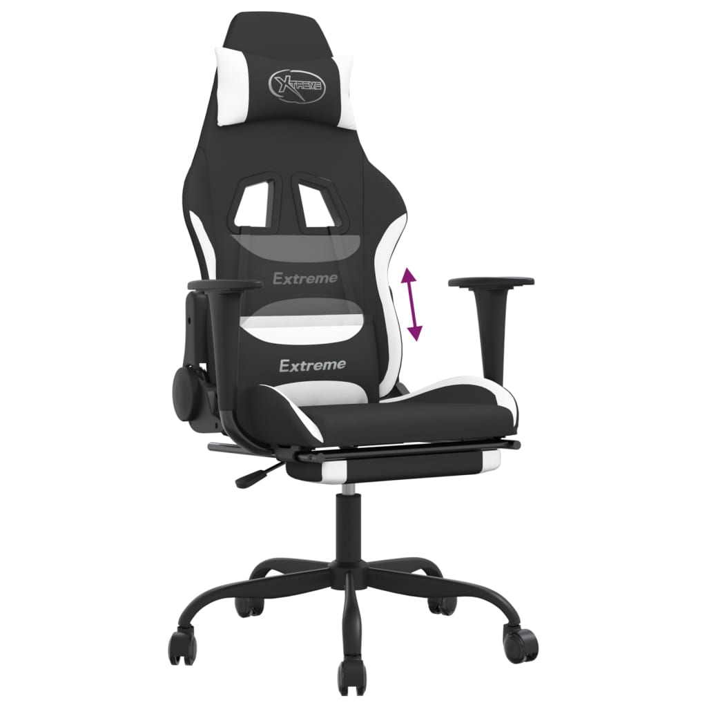 vidaXL Gaming Chair with Footrest Black and White Fabric