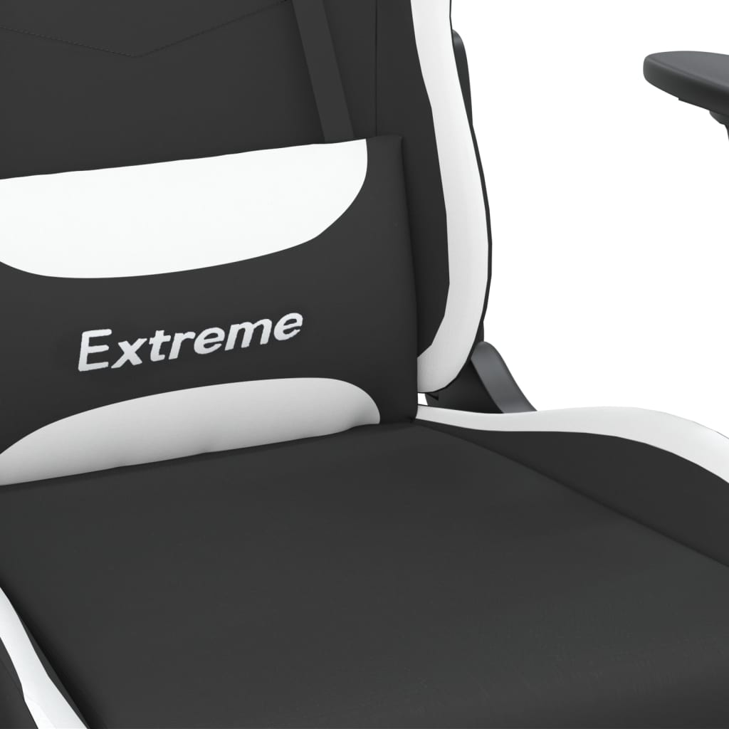 vidaXL Gaming Chair with Footrest Black and White Fabric