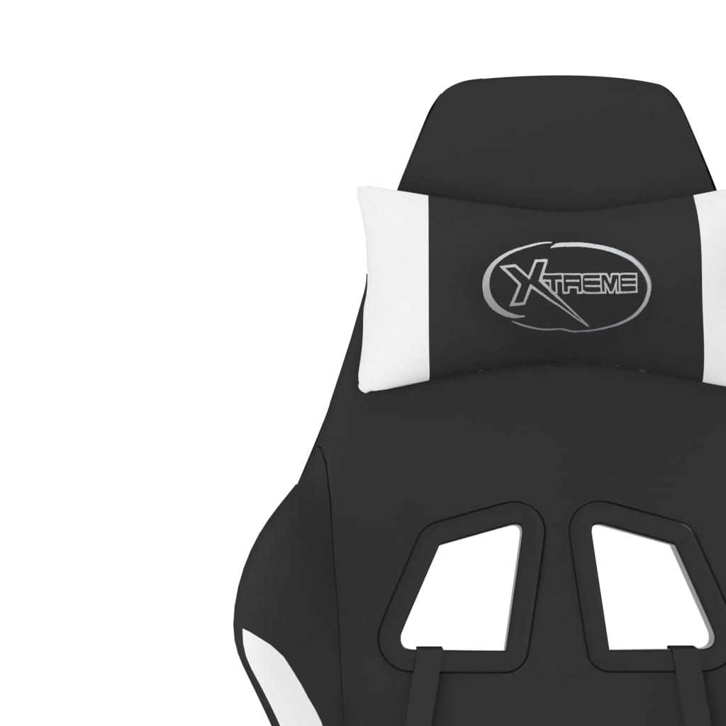 vidaXL Gaming Chair with Footrest Black and White Fabric