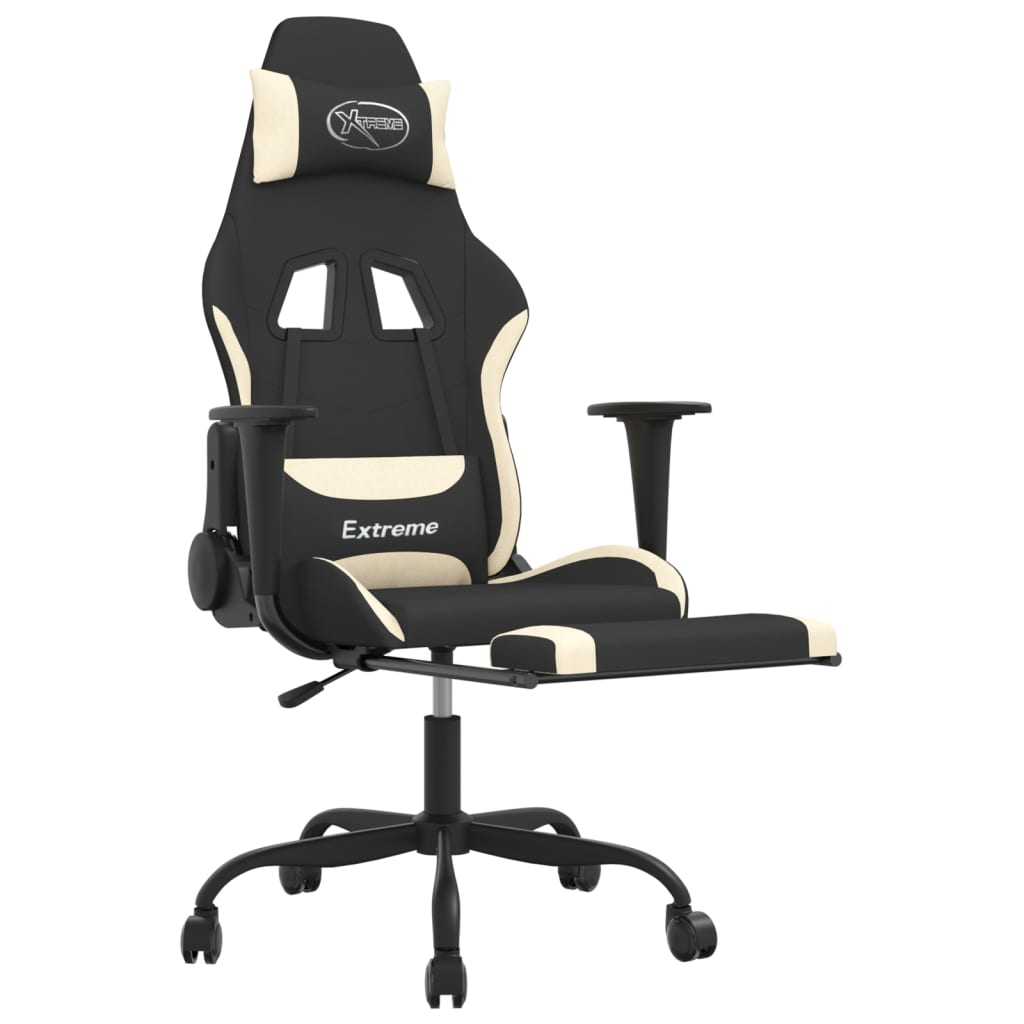 vidaXL Gaming Chair with Footrest Black and Cream Fabric