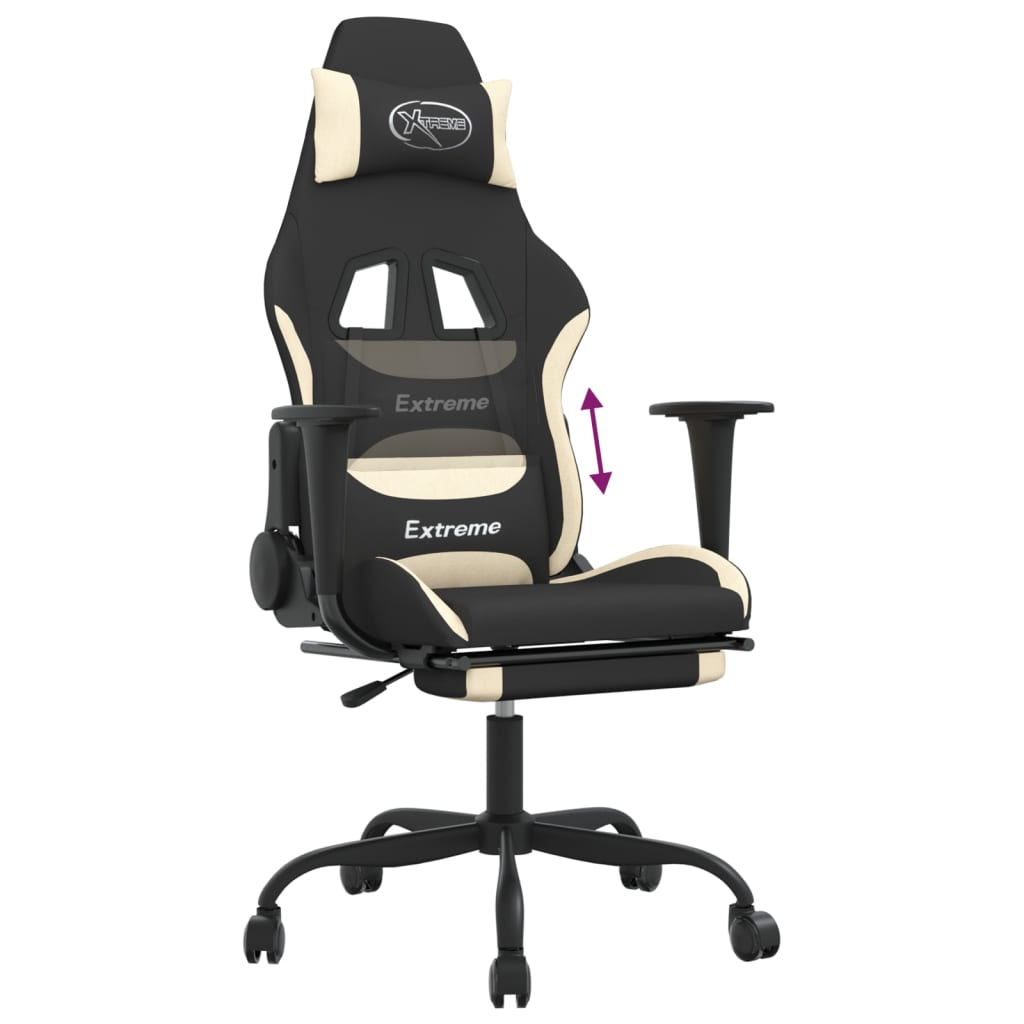 vidaXL Gaming Chair with Footrest Black and Cream Fabric