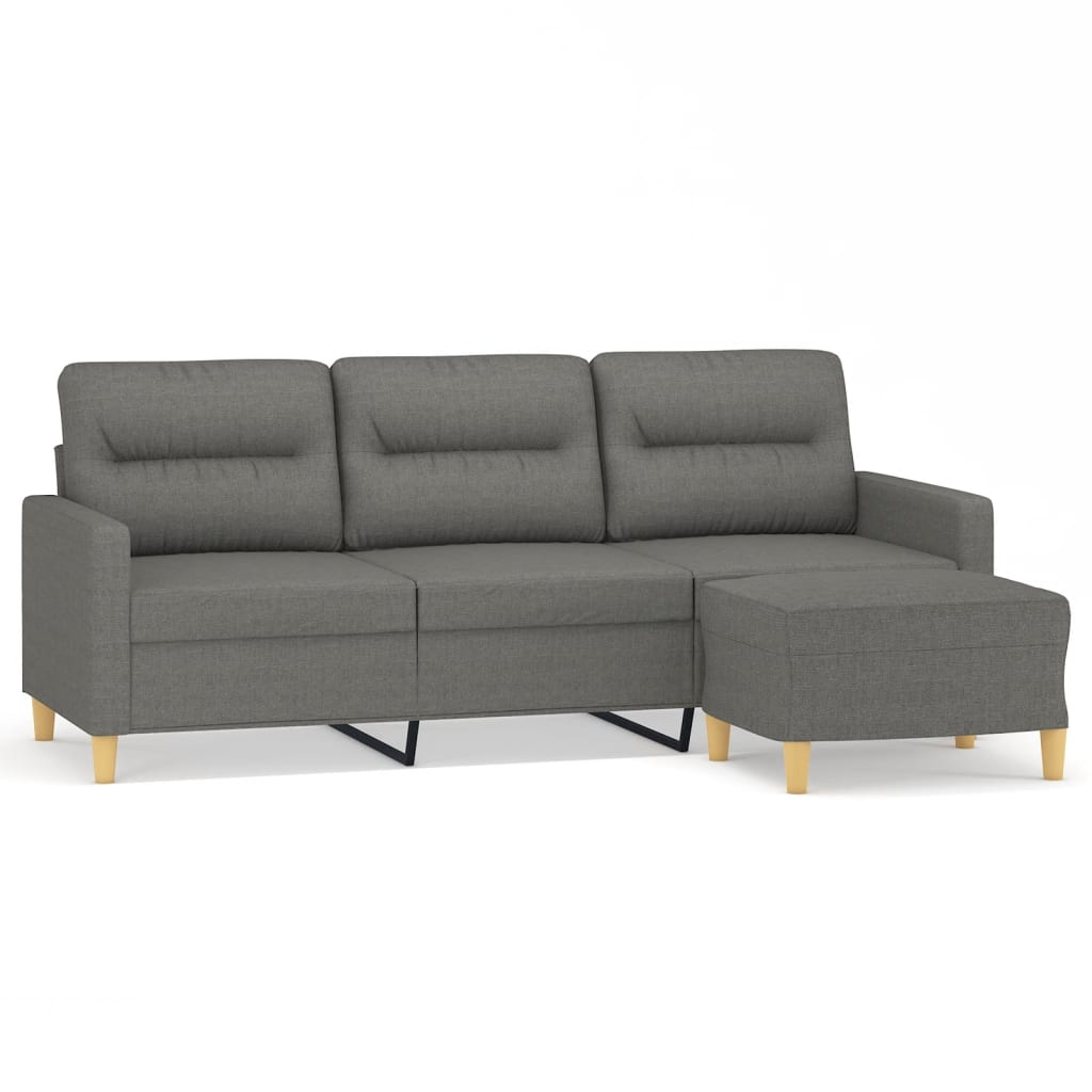 vidaXL 3-Seater Sofa with Footstool Dark Gray 70.9" Fabric