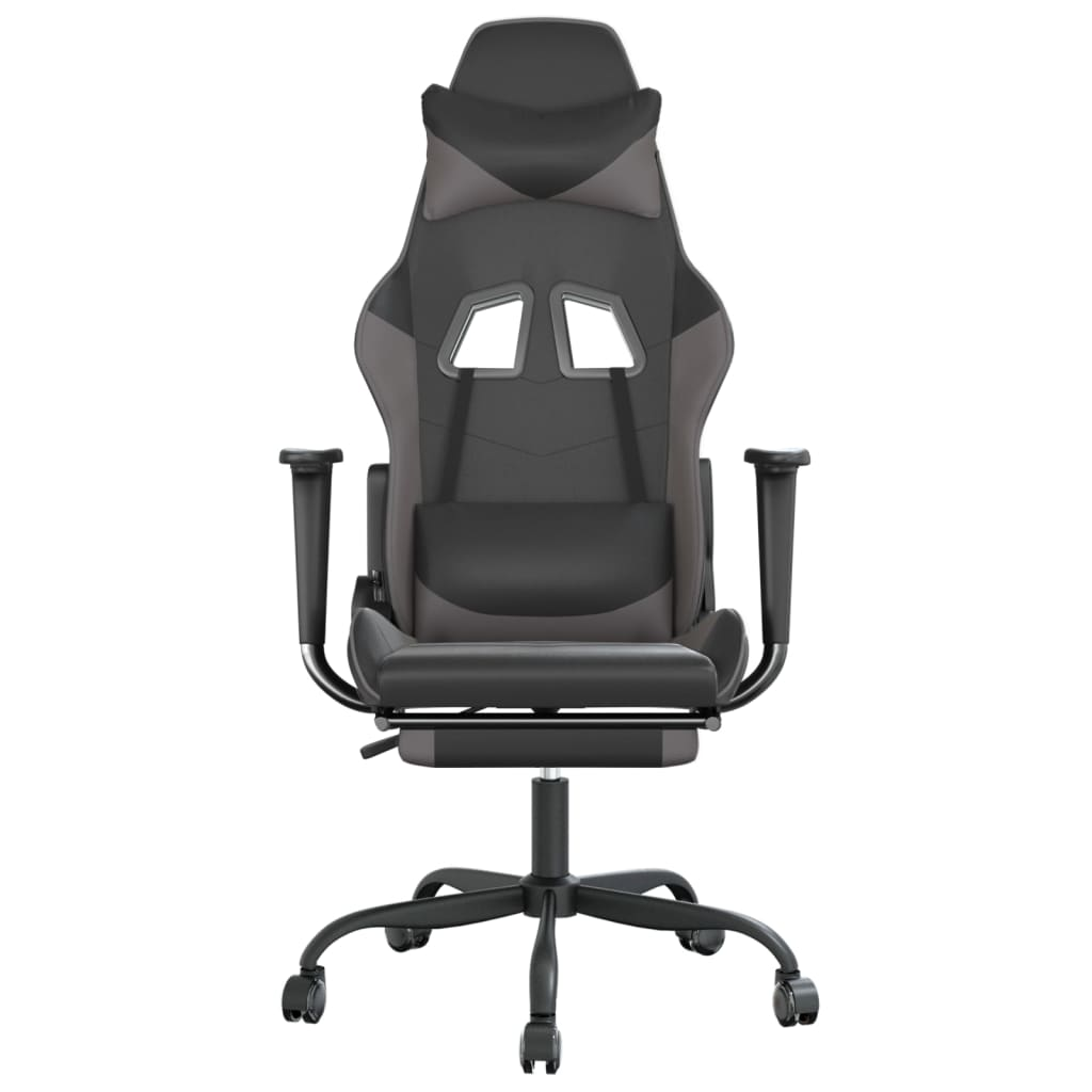 vidaXL Massage Gaming Chair with Footrest Black&Gray Faux Leather