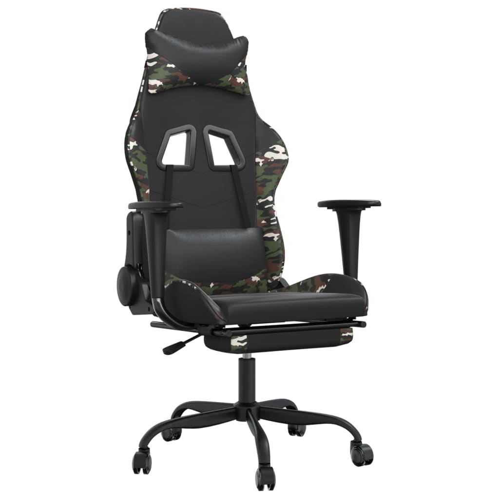 vidaXL Massage Gaming Chair with Footrest Black&Camouflage Faux Leather