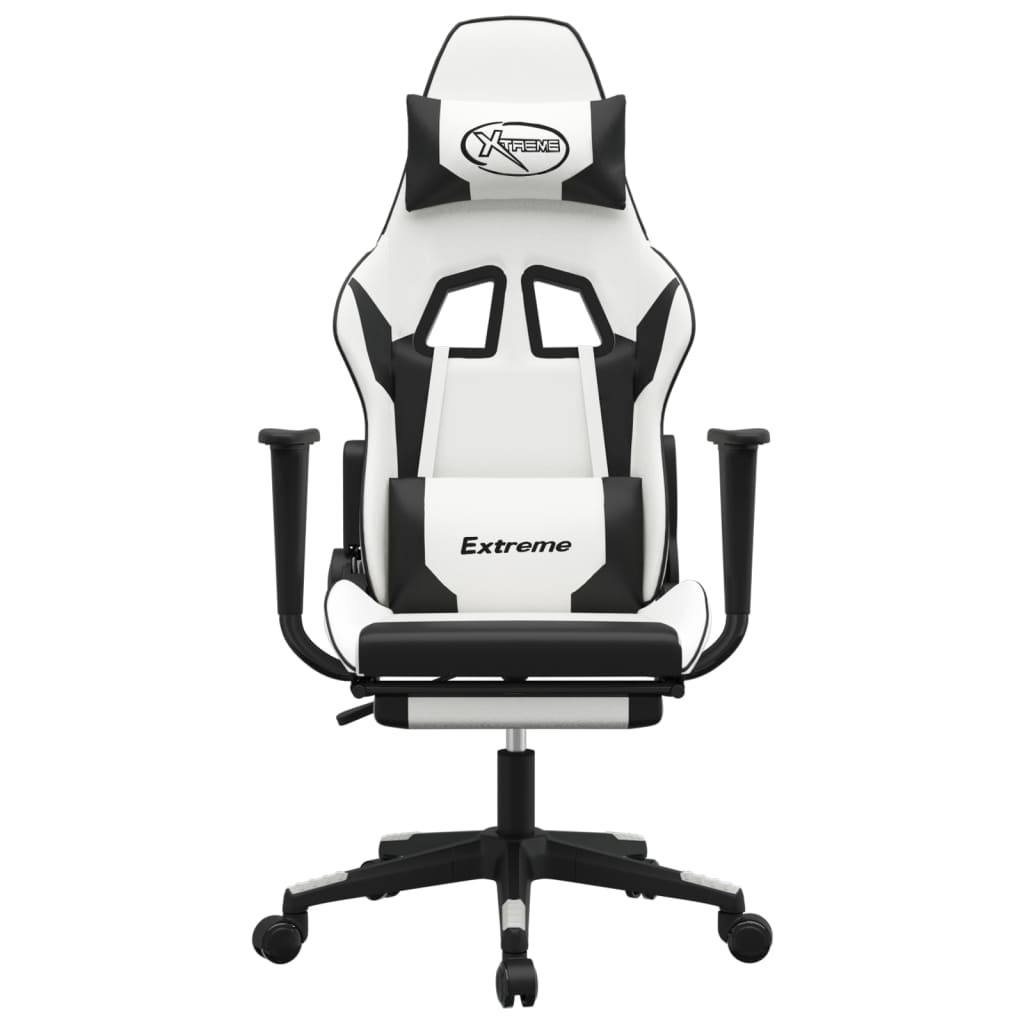 vidaXL Massage Gaming Chair with Footrest White&Black Faux Leather