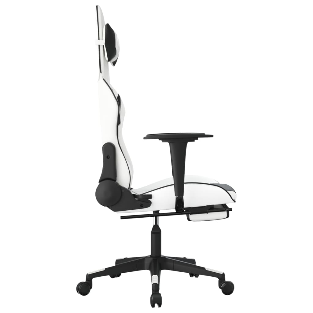 vidaXL Massage Gaming Chair with Footrest White&Black Faux Leather