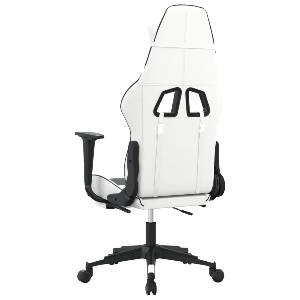 vidaXL Massage Gaming Chair with Footrest White&Black Faux Leather