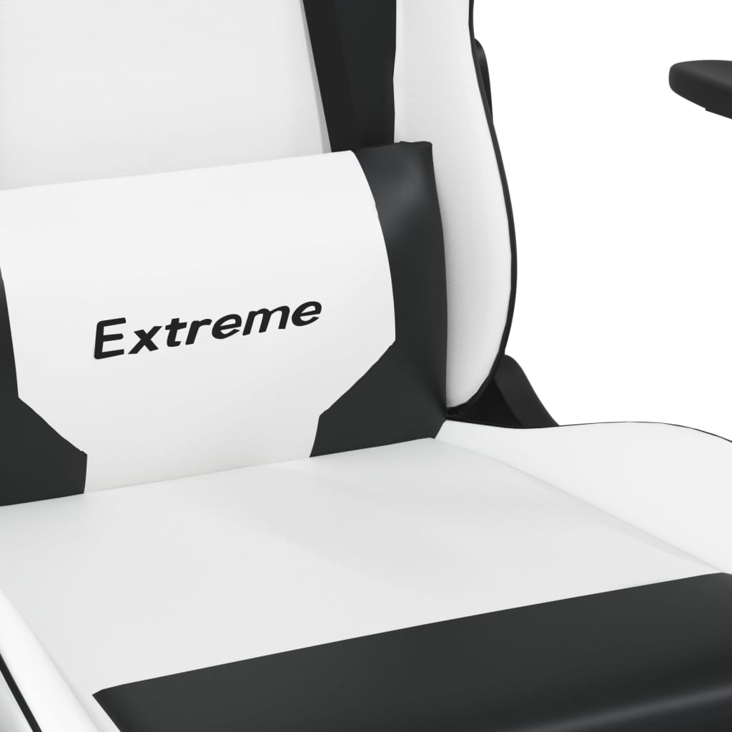 vidaXL Massage Gaming Chair with Footrest White&Black Faux Leather