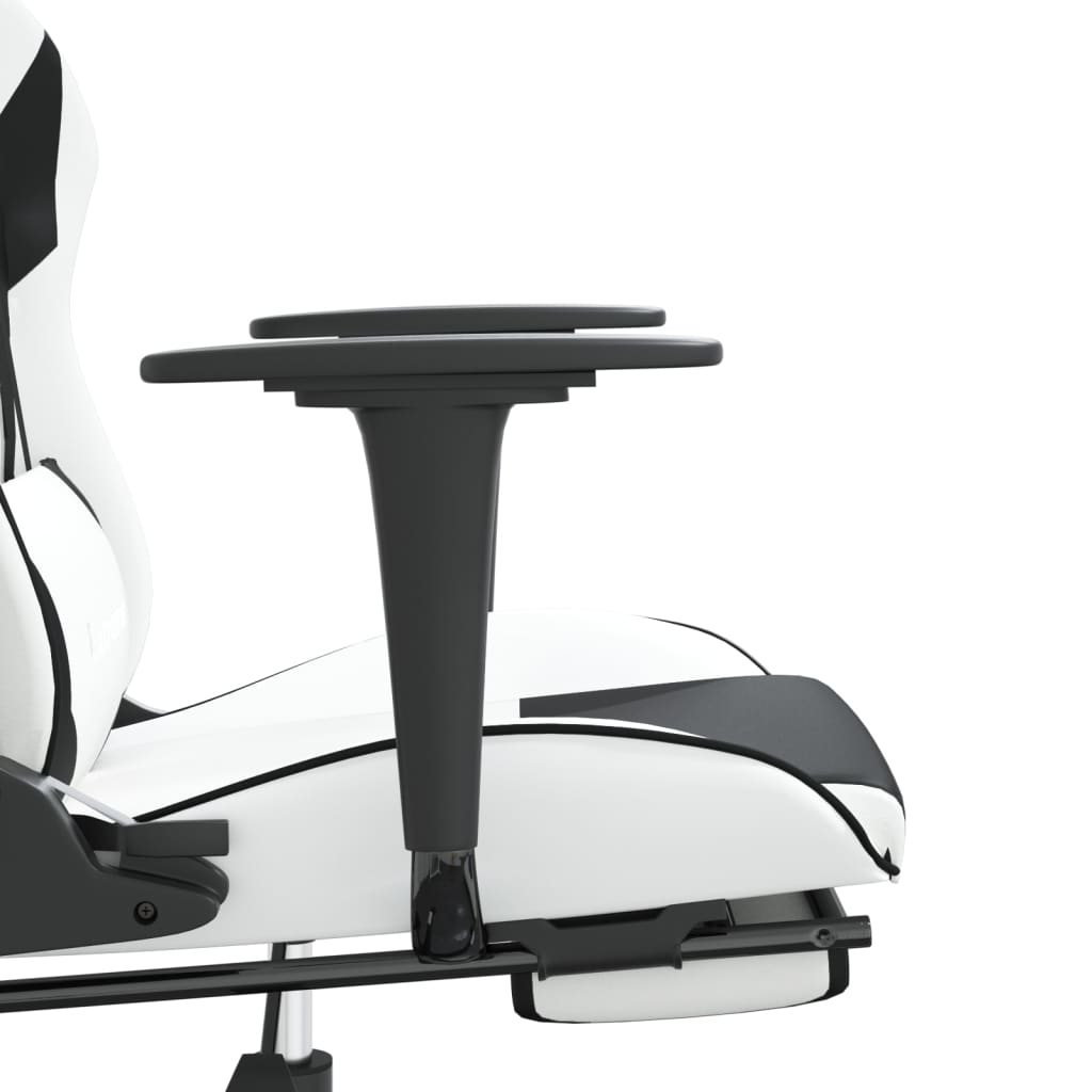 vidaXL Massage Gaming Chair with Footrest White&Black Faux Leather