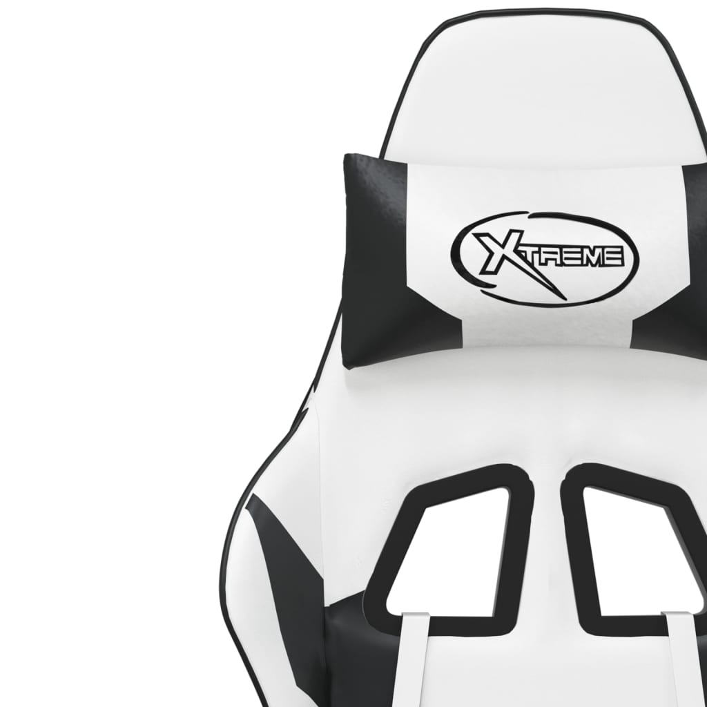 vidaXL Massage Gaming Chair with Footrest White&Black Faux Leather