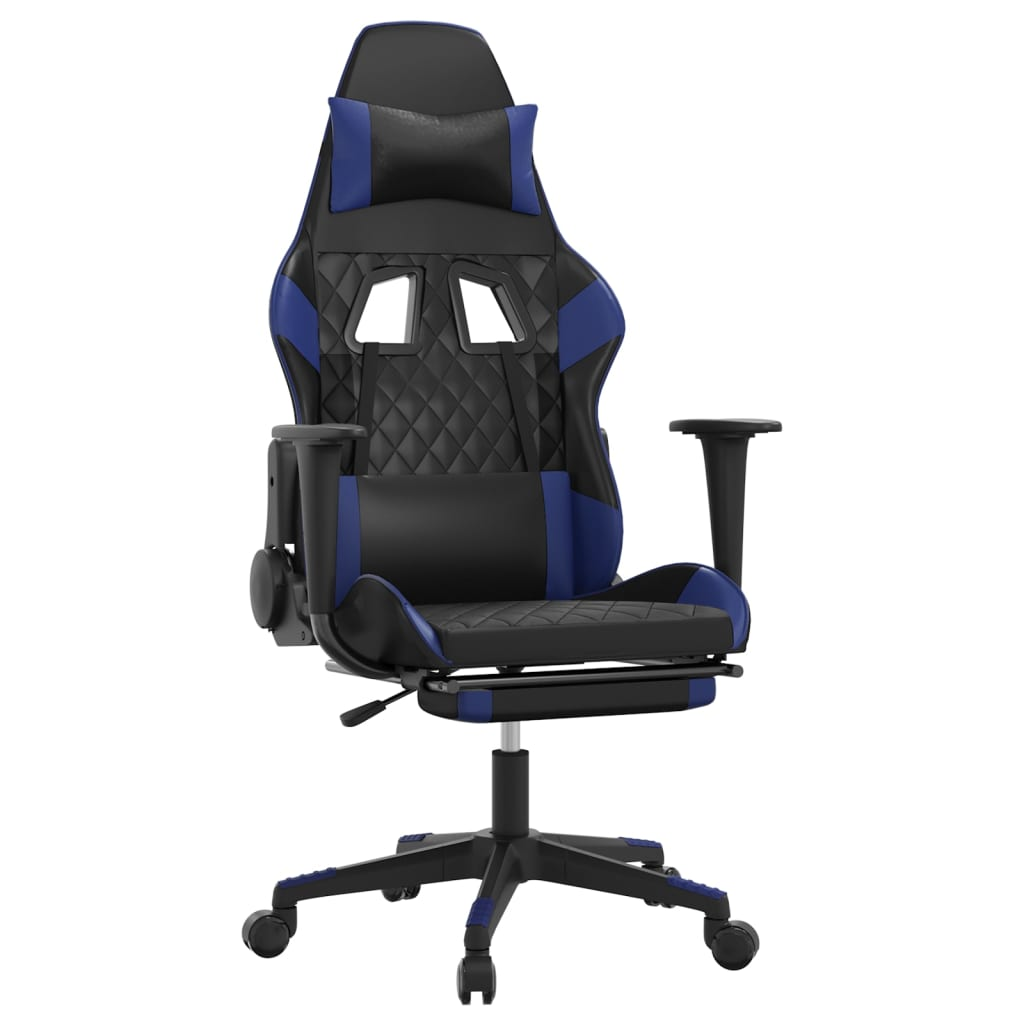 vidaXL Massage Gaming Chair with Footrest Black&Blue Faux Leather