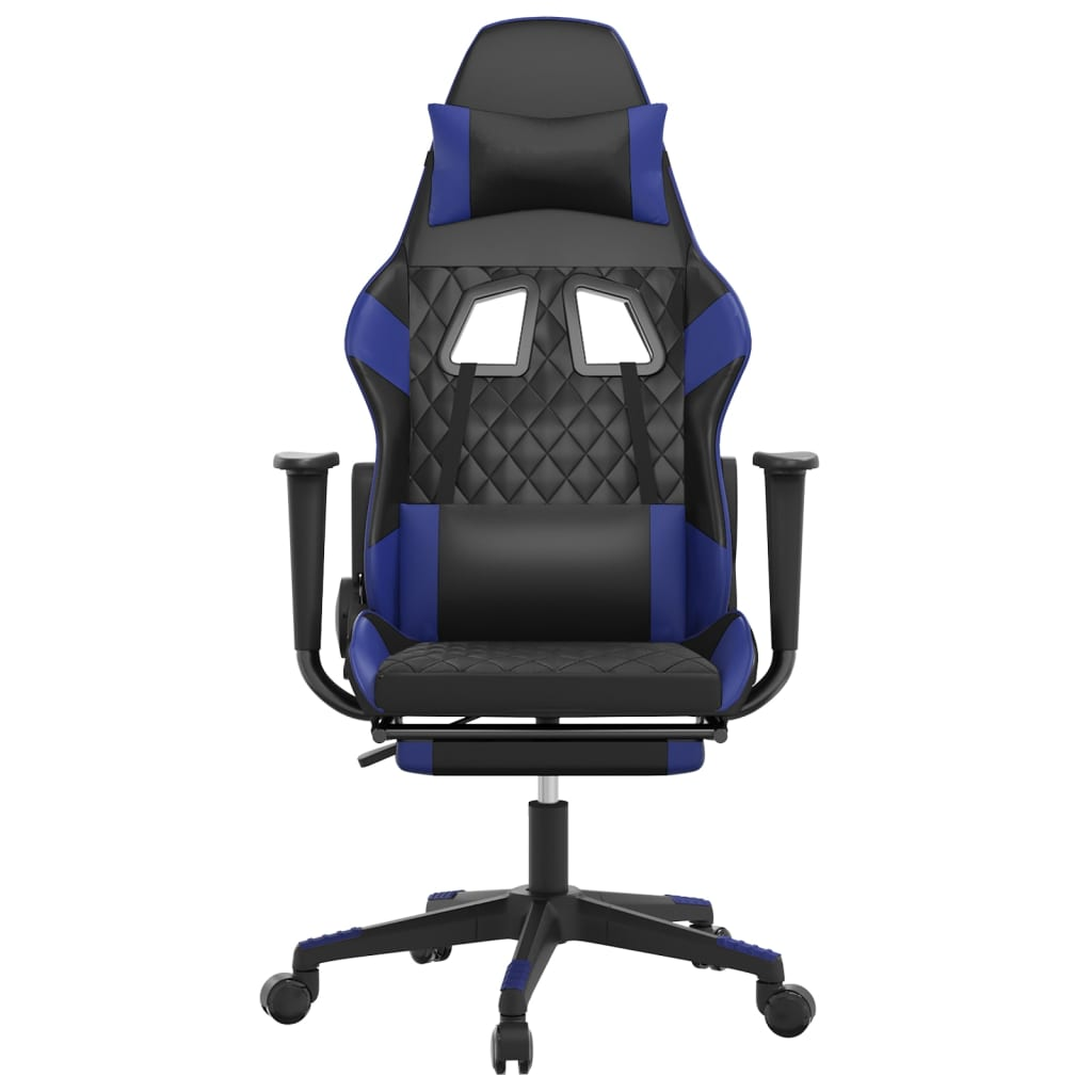 vidaXL Massage Gaming Chair with Footrest Black&Blue Faux Leather