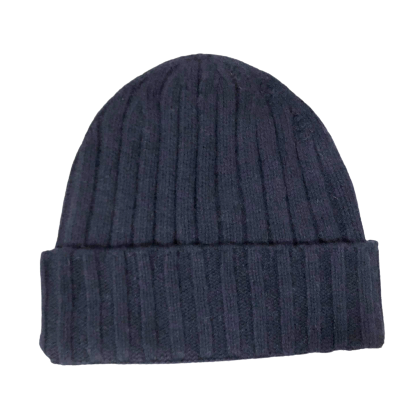 Cashmere Double Ribbed Turn up Beanie Prato Navy