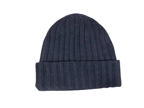 Cashmere Double Ribbed Turn up Beanie Prato Navy