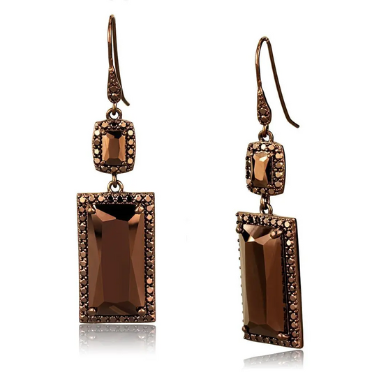 3W1113 - IP Coffee light Brass Earrings with AAA Grade CZ  in Light Coffee