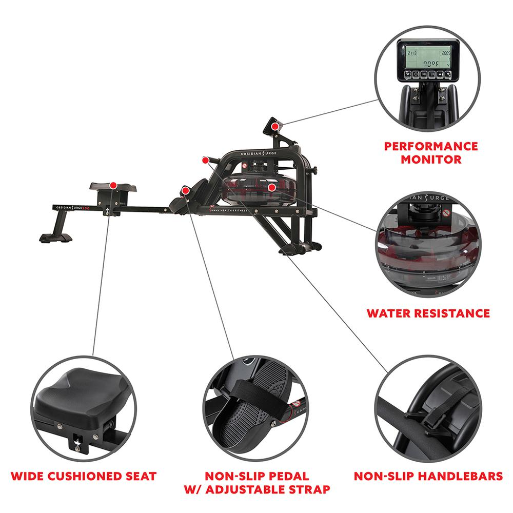 Sunny Health & Fitness Obsidian Surge 500 m Water Rower - SF-RW5713