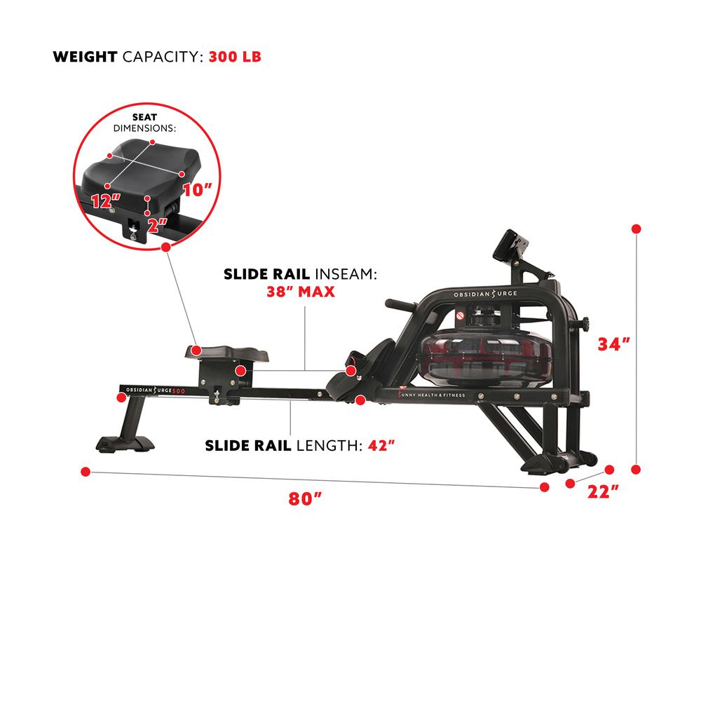 Sunny Health & Fitness Obsidian Surge 500 m Water Rower - SF-RW5713