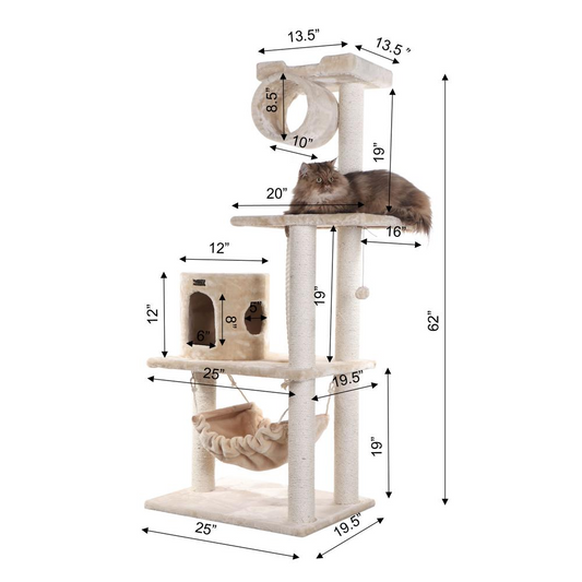 Armarkat 62" Real Wood Cat tree With Scratch posts, Hammock for Cats And Kittens A6202