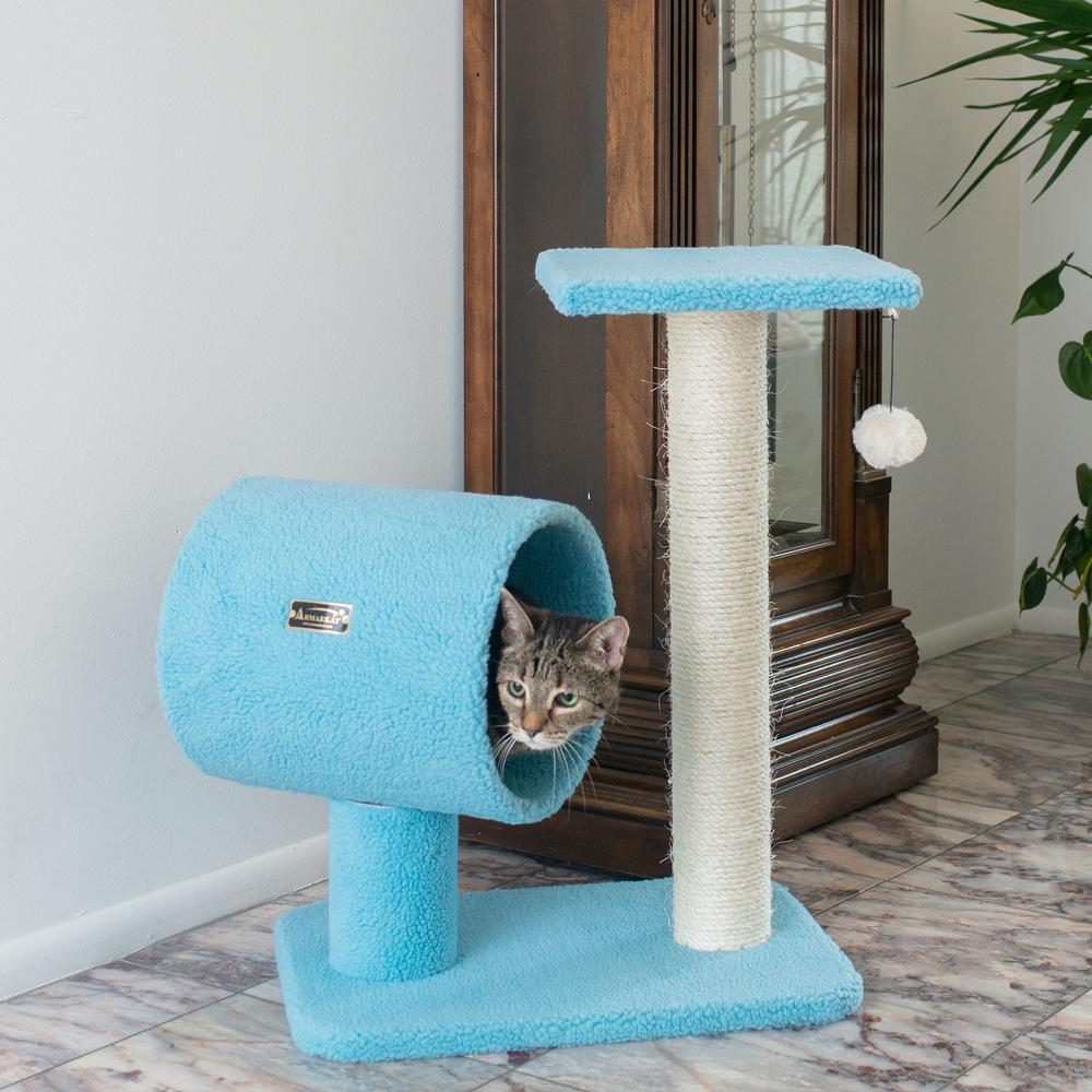 Armarkat Sky Blue 25" Real Wood Cat Tree With Scratcher And Tunnel for Privacy And Hiding, B2501