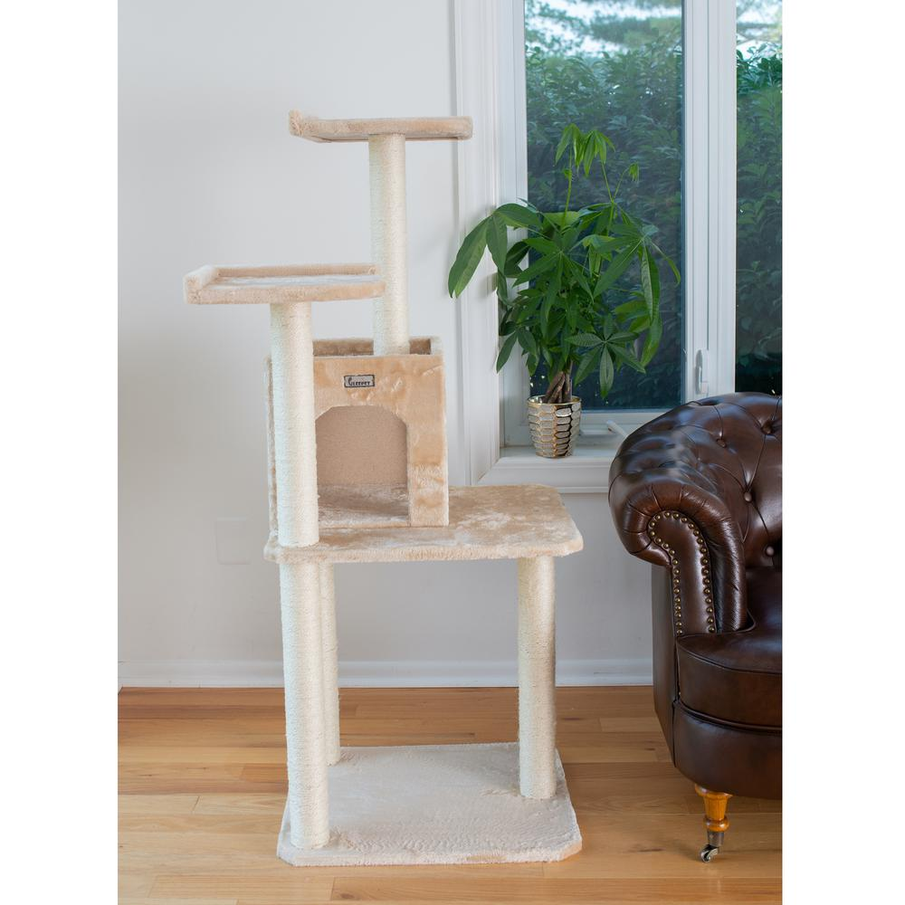 GleePet GP78571021 57-Inch Real Wood Cat Tree In Beige With Two-Door Condo