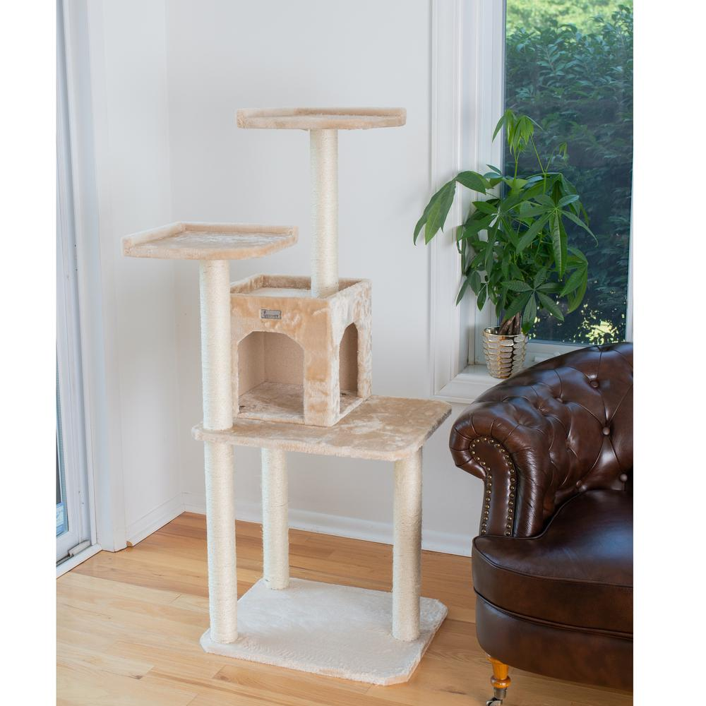 GleePet GP78571021 57-Inch Real Wood Cat Tree In Beige With Two-Door Condo