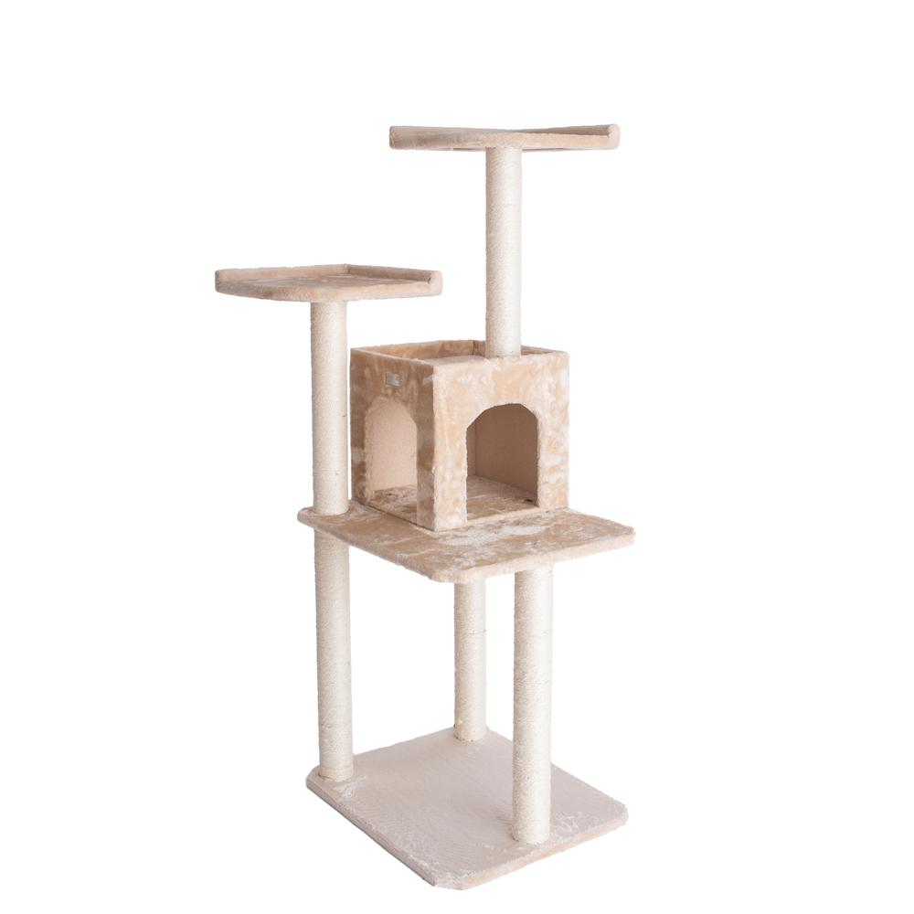 GleePet GP78571021 57-Inch Real Wood Cat Tree In Beige With Two-Door Condo