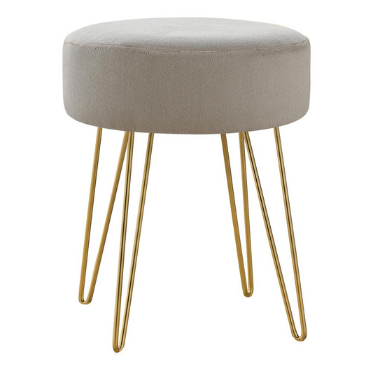 OTTOMAN - BEIGE FABRIC / GOLD METAL LEGS"