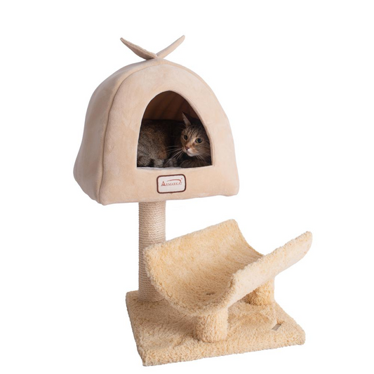 Armarkat X3007 Real Wood Cat Condo, Cat Scratching Post With Plush Condo, Cuddle