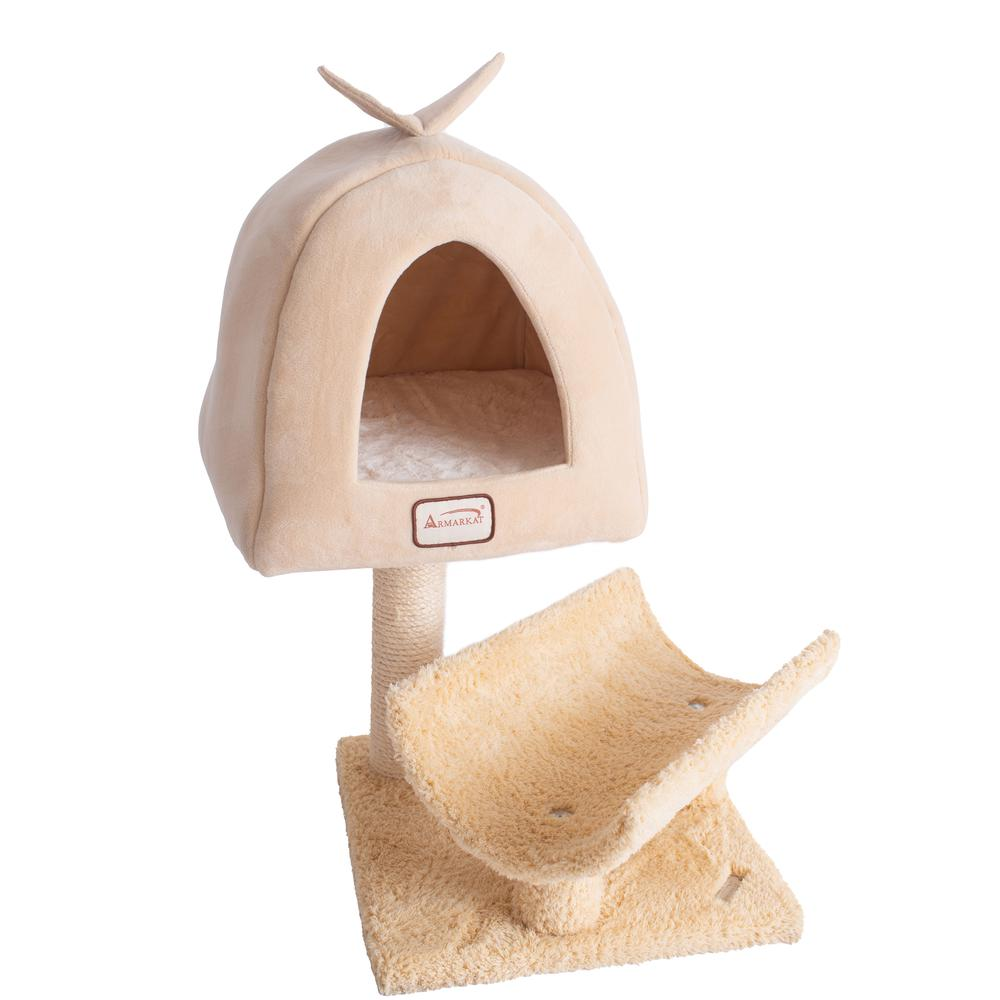 Armarkat X3007 Real Wood Cat Condo, Cat Scratching Post With Plush Condo, Cuddle