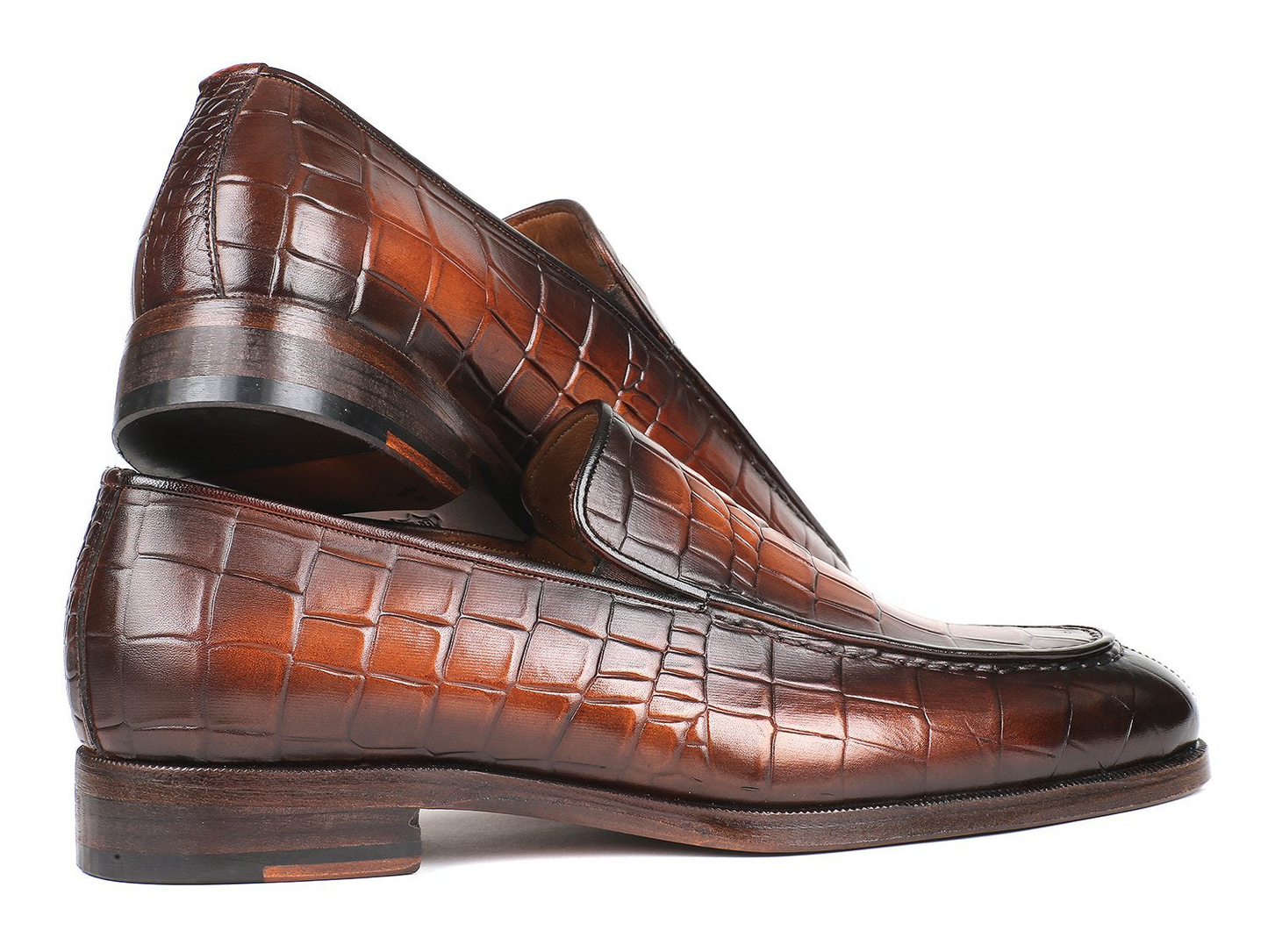 Paul Parkman Brown Burnished Crocodile Embossed Calfskin Loafer (ID#7339-BRW)