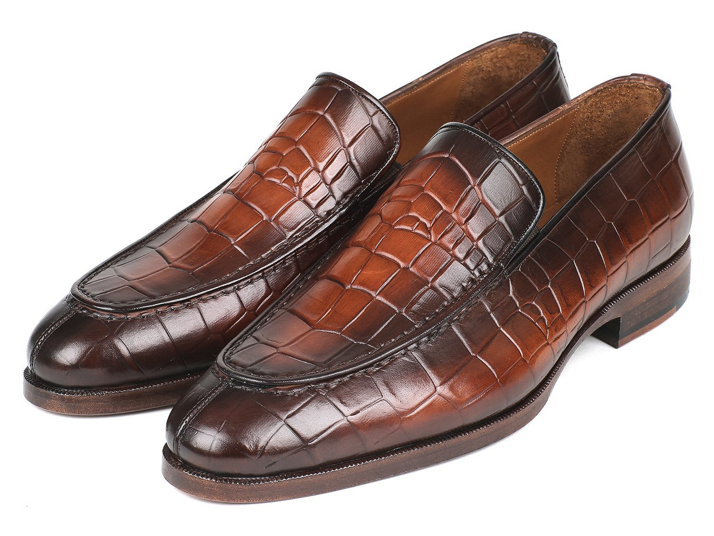 Paul Parkman Brown Burnished Crocodile Embossed Calfskin Loafer (ID#7339-BRW)