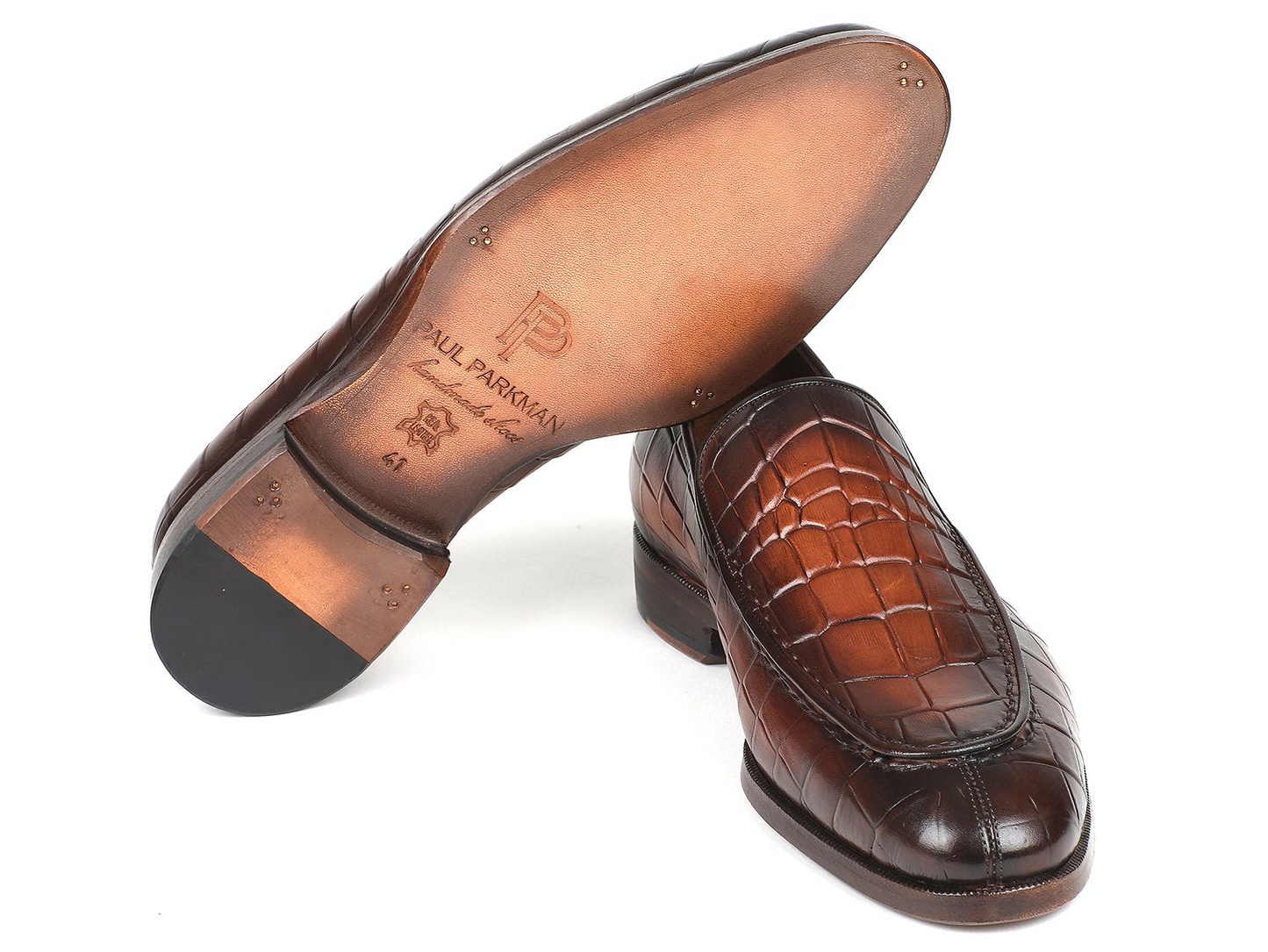 Paul Parkman Brown Burnished Crocodile Embossed Calfskin Loafer (ID#7339-BRW)