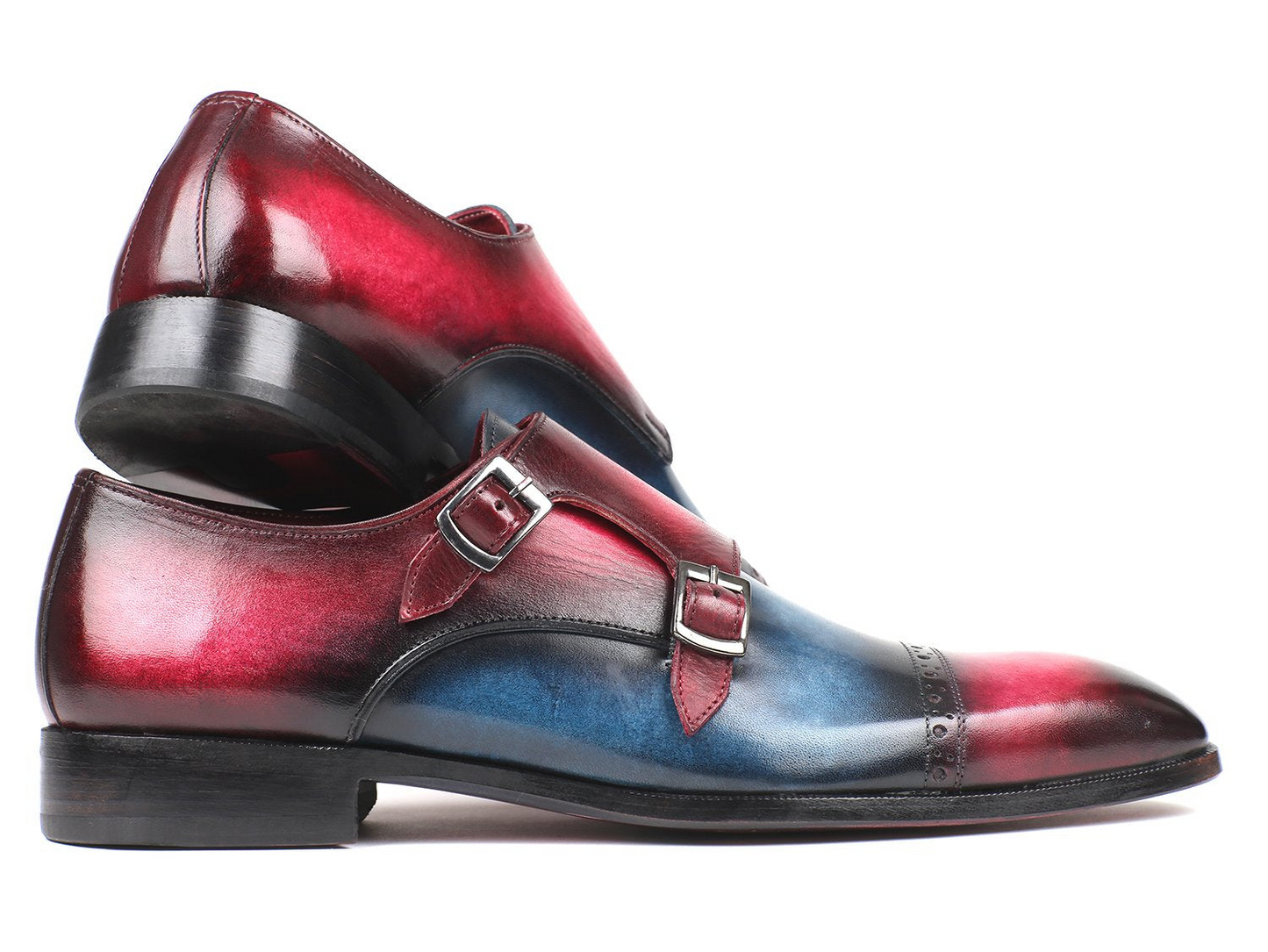 Paul Parkman Captoe Double Monkstraps Blue & Fuxia (ID#045BFX81)