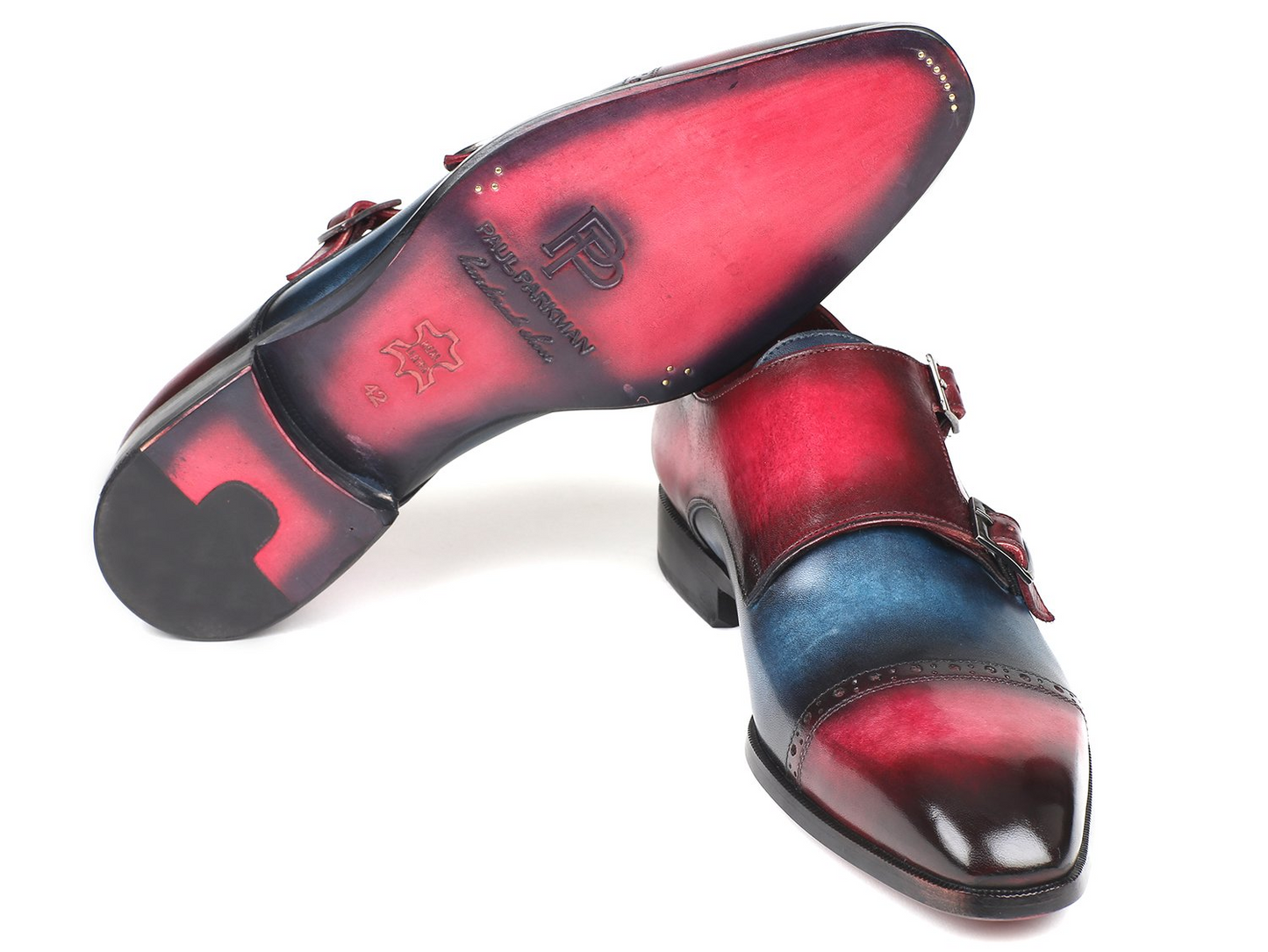 Paul Parkman Captoe Double Monkstraps Blue & Fuxia (ID#045BFX81)