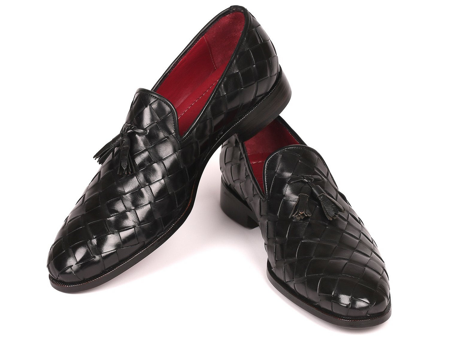 Paul Parkman Men's Big Braided Tassel Loafers Black (ID#6623-BLK)