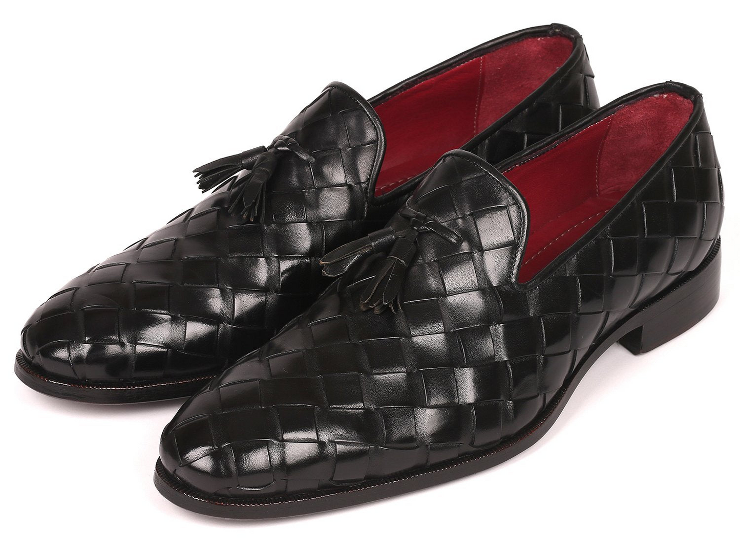 Paul Parkman Men's Big Braided Tassel Loafers Black (ID#6623-BLK)