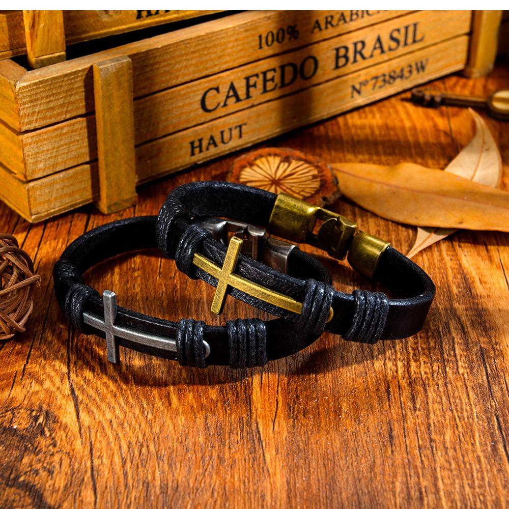 Mens Cross Rope Leather Bracelet