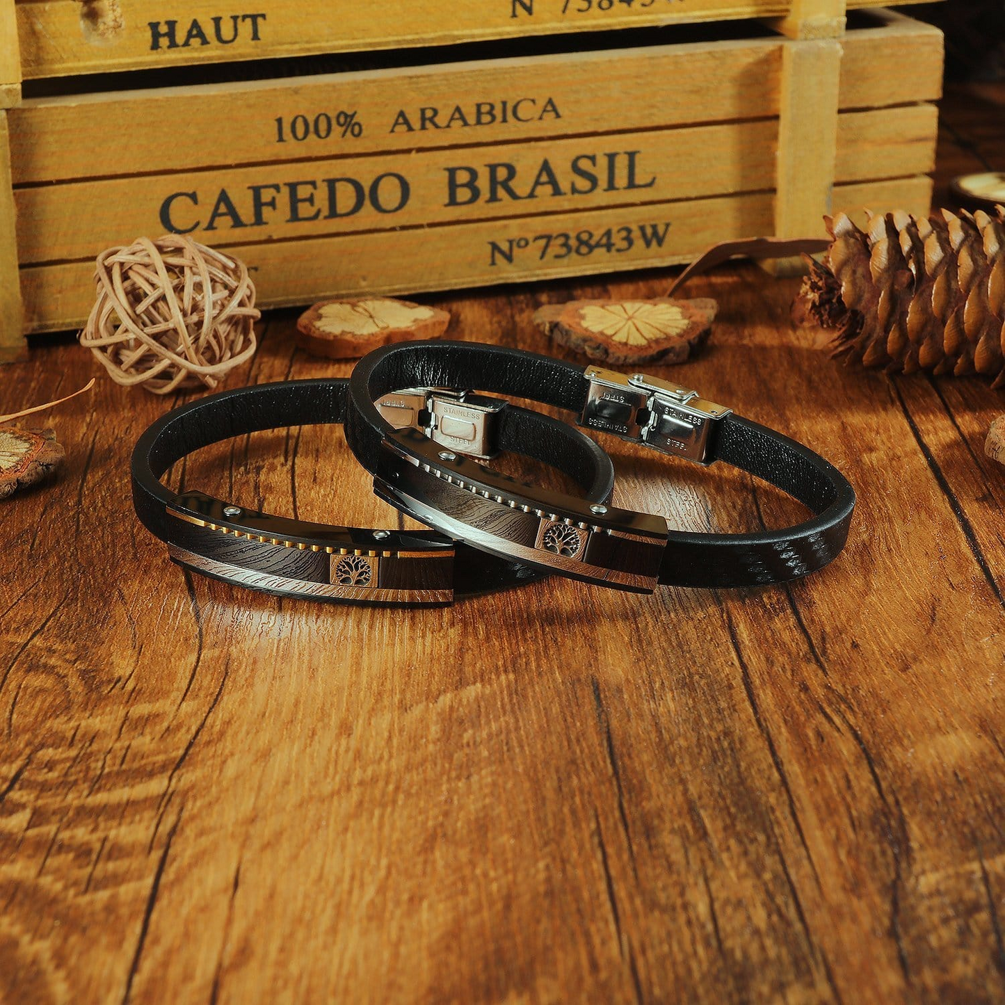 Stainless Steel Mens Leather Bracelet