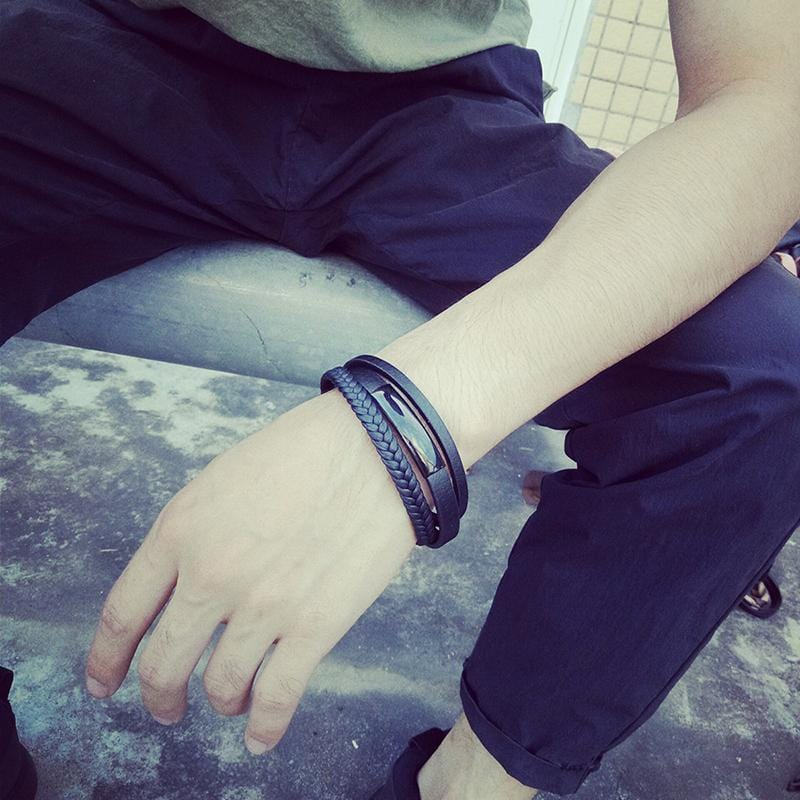 Mens Black Luxury Leather Bracelets