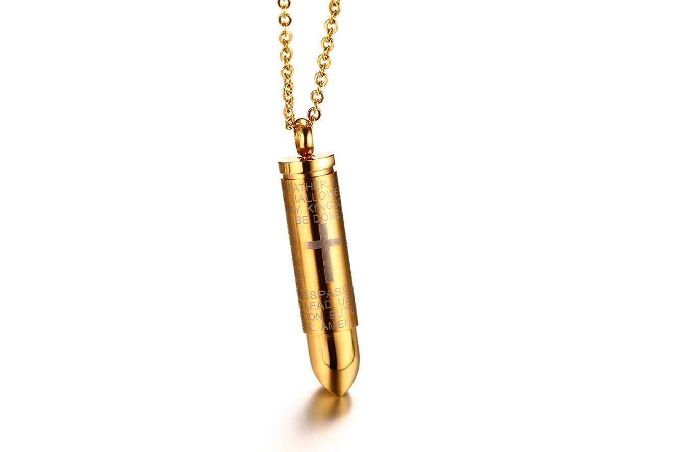 Stainless Steel Mens Bullet Bible Verse Necklace