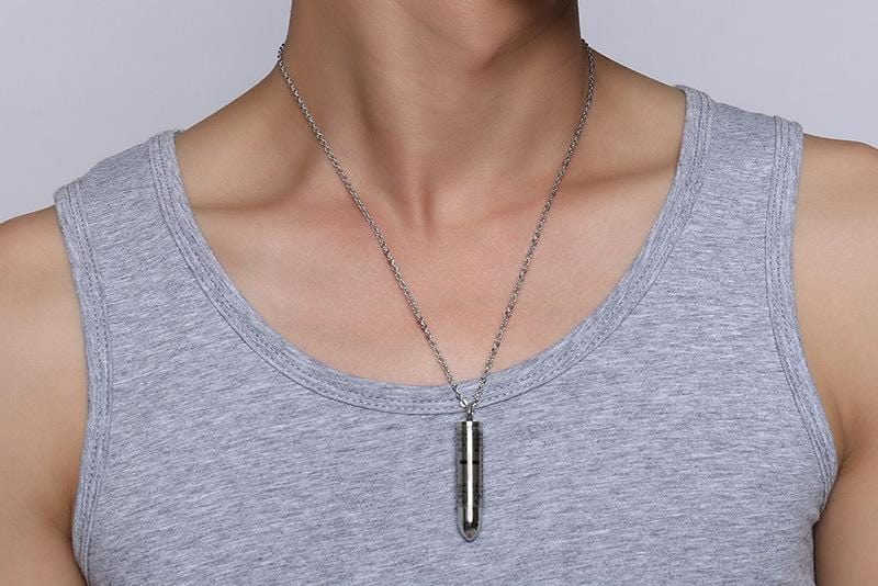 Stainless Steel Mens Bullet Bible Verse Necklace