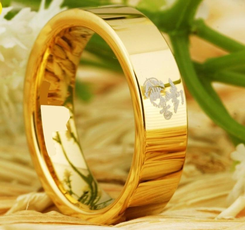 Tungsten Gold Mens Army Ring